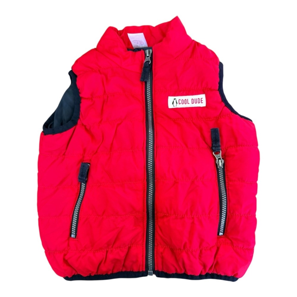 Carters Toddler Boys Puffer Vest Red "Cool Dude" Penguin Patch‎ 12 Months